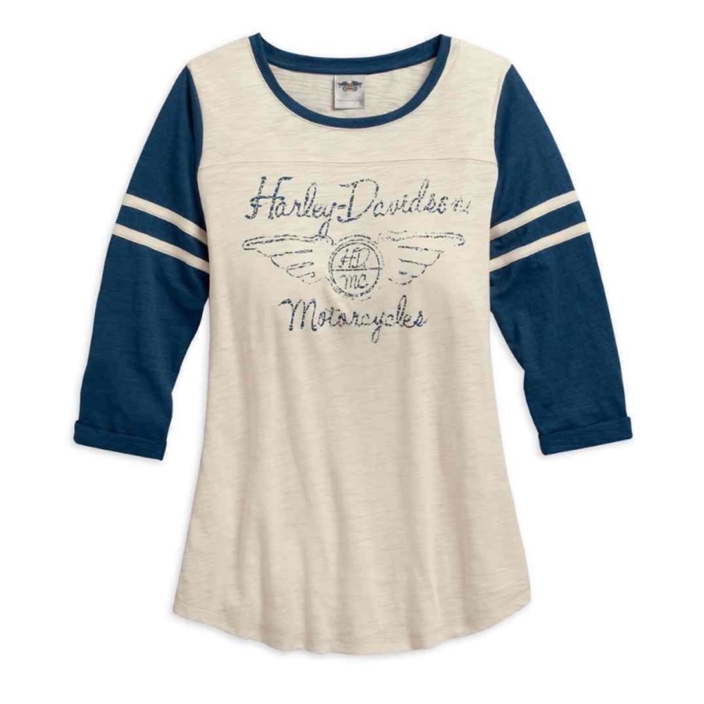 Harley- Davidson Retro Color-blocked Baseball Jersey Raglan 3/4 Sleeve XS NEW